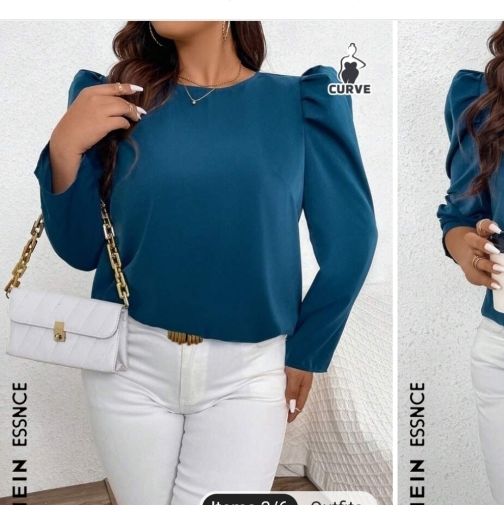 SHEIN Essnce Women's  Green Round Neck Puff Sleeve Shirt XSMALL - Picture 2 of 13